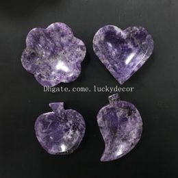 2000g Mixed Random Size and Style Hand Carving Heart Moon Shaped Natural Purple Lepidolite Crystal Stone Bowls Ashtray Display Collectible