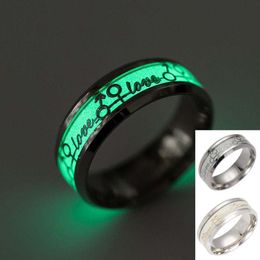 New Love Ring Stainless Steel Luminous Rings for lovers Glow In the Dark Wedding Ring engagement rings for women will and sandy drop ship