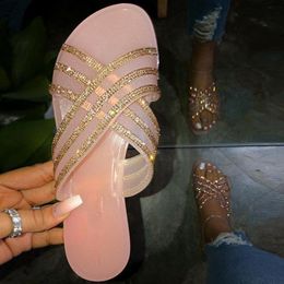 2020 Transparent Slippers Fashion Biling Crystal Slippers Women Platform Summer Sandals Outdoor Rhinestones Flat Ladies Shoes