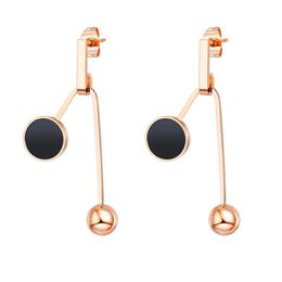 Fashion stylish designer stainless steel ball circular dangle pendant stud earrings for women girls rose gold