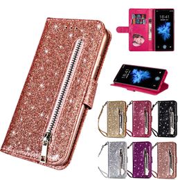 Bling Glitter Case For Samsung Galaxy S20 Ultra S10e S9 S8 Plus S7 Edge Note 8 9 10 Leather Flip Stand Zipper Wallet Cover