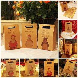 Mew style Vintage Kraft paper Christmas gift bag socks and scarves Gift box cartoon packing box Christmas Eve Apple handbag T9I00515