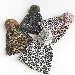 M262 Autumn Winter Women's Leopard Knitted Hat Lady Warm Beanies Leopard Hat