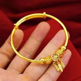 Lucky Beads Bangle Adjust 18k Yellow Gold Filled Charm Bracelet For Womens Girls Gift Fashion Jewellery Gift