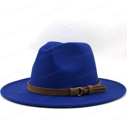 Simple Women Men Wool Fedora Hat With Leather Ribbon Gentleman Elegant Lady Wide Brim Jazz Church Panama Sombrero Cap 56-58-60CM