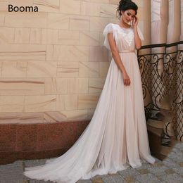 Booma Boho Bohemian Wedding Dress Sexy Open Back Lace Appliques Dot Tulle Bridal Gowns with Belt Princess Party Dress Plus Size