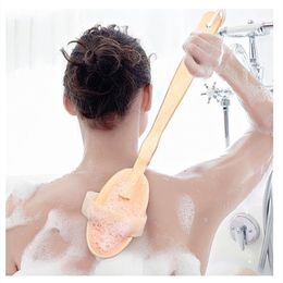 new Natural Long Wooden Bristle Brush Massager Bath Shower Back Spa Scrubber Bath Brushes Bathroom Supplies T2I51474