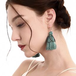 Handmade Cotton Tassel Dangle Chandelier Earrings Colorful Bead Fringe Ear Drop Bohemian High Quality Ethnic Style Fashion Women Jewelry 6 Colors
