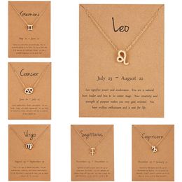 12 zodiac Necklaces with Gift card constellation sign Pendant Silver chains Necklace For Men Women Fashion Jewellery in Bulk