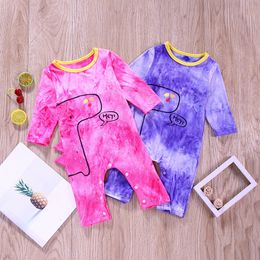 2020 New Baby Tie Dye Rompers Long Sleeve Cartoon Dinosaurs Jumpsuits Clothes Boutique Infantrs Bodysuits Clothing M2698