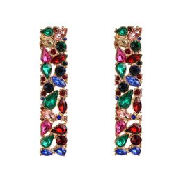 -Cristales nuevo metal del rectángulo Rhinestone colorido gota largos Pendientes completos Bellas joyería y accesorios para las mujeres al por mayor de