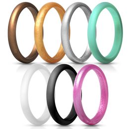 Women Silicone Band Rings 2.7mm Flexible Rubber Colourful Silicone Band Wedding Ring Jewellery Fashion Finger Ring