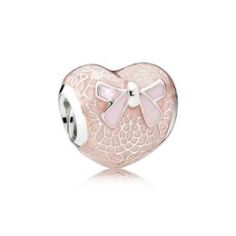 NEW 100% 925 Sterling Silver 1:1 Authentic 792044ENMX Pink Bow & Lace Heart Rose & Soft Pink Bracelet Original Women Jewellery