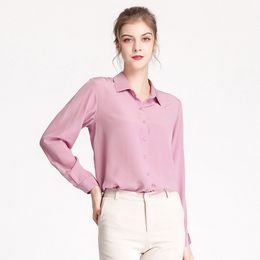 Women Blouses Natural Silk Shirt Women Long Sleeves Comfort Fit 100% Silk Crepe Blouse Size M L XL XXL XXXL