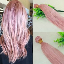 roségold haarbündel Rabatt Bunte Pink Menschenhaar-Webart-Verlängerungen Rose Gold brasilianische gerade Remy Rosa Haar-Bundles für Sommer Großhandel