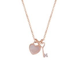 Lovely cute shell heart diamond key pendant short choker necklace for women girls rose gold silver