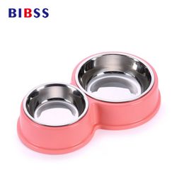 Stainless Steel Pet Dog Bowls Double Puppy Cats Eating Feeder Container Drinking Bowl Anti-slip Pet Feeding & Watering Dish Y200922