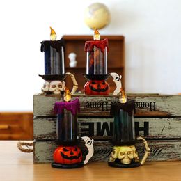 Halloween LED Candles Plastic Skull Pumpkin Battery Operated Flameless Candles Bar Party Atmosphere Decoration Night Lamp