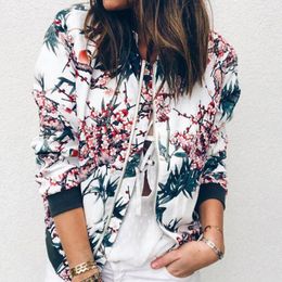 Autumn Womens Jacket Fashion Ladies Retro Floral Zipper Up Bomber Outwear Casual Coats and Jackets For Women