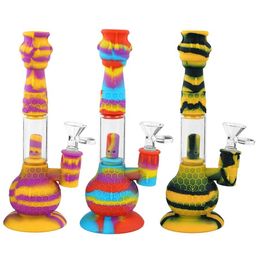 8.8" Shisha hoockha glass dab rig silicone bong water pipe with glass bowl portable hookah unbreakable food grade g silicone bong