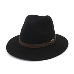 Unisex Pure Wool Wide Brim Felt Jazz Fedora Hats for Women Chapeau Ladies Top Cap Gift Panama Style Party Dresses Hat