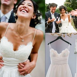 2021 Vintage Wedding Dresses Spaghetti Straps Sweep Train Lace Satin Custom Made Garden Wedding Bridal Gown Plus Size vestido de novia