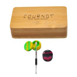 Silicone Wax Jar Metal Dabber Tool With Wood Storage Case Wax Dabber Tool Set For Glass Hookah Wax Smoking Accessories