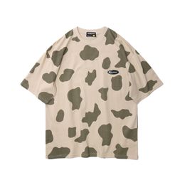 E-Baihui 2021 Men's Printed T shirts Harajuku Fun Cow Print T-shirt, Summer New Loose Japanese Fashion Brand Solid Colour Short Sleeves T13