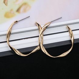 High Polished S925 Silver Post Irregular Shaped Brass Hoop Earrings Simple Fashion Online Shopping Free Shipping