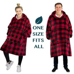 Flannel Hoodie Blanket Warm Soft Robe Sweatshirt Pullover Velvet Thick Blanket One Size Fits All Men Women Hoodies Coats