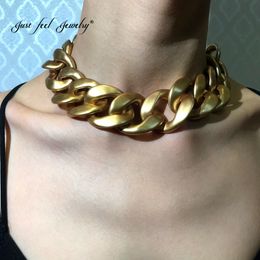 JUST FEEL Unique Big Chunky Chain Choker Necklace Collares Accessories Exaggerated Gold Thick Statement Necklace Vintage Jewellery