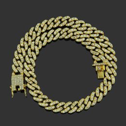 13mm New Fashion Hip Hop Rapper Mens Gold Bling Diamond Cuban Link Chain Necklace Choker Masculina Bijoux Jewellery Curb Chains for Men Women