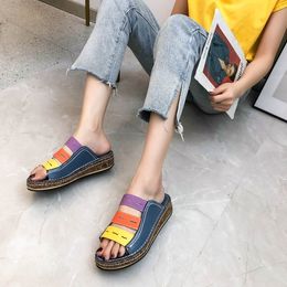 Hot Sale-Summer Stitching Women Sandals Ladies Open Toe Hollow Platform Slippers Comfortable Wedge Slides Casual Beach Shoes Size 35-43