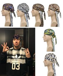 Novos Durags De Seda para Homens e Mulheres Moda Designer Leopard Impresso Cetim Band Long Tail Cauda Pirata Hat Hip Hop Caps