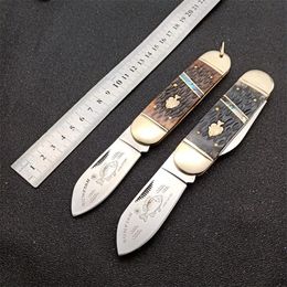 1Pcs New Two Blades EDC Pocket Folding Knife 440C Mirror Polish Blade Bone + Brass Handle Outdoor Camping Hiking EDC Tools