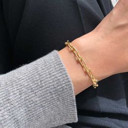 WTLTC Personality U Shaped Link Chain Bracelets Chunky Hollow Layered Bracelet Statement Metal Beaded Bracelets for Women Chic