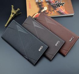 50pcs Fashion Yong Men PU Stripes Prints 3Foldable Open Long Wallet Mix Colour Credit card holder