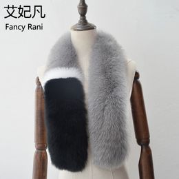 luxury- 100cm Long Real Fur Collar Patchwork Color Ring Female Fur Collar Scarf for Womens 100% Genuine Scarves