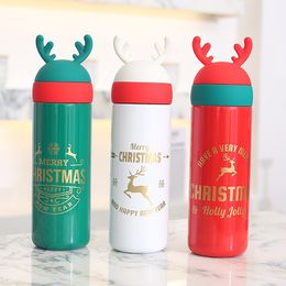 Amazon 10oz 11oz Christmas Bottles Elk Antler Gift Water Bottle Promotional Xmas Double Wall Vacuum Flask
