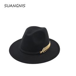 luxury- Felt Hat Panama Jazz Fedoras hats with Metal Leaf Flat Brim Formal Party And Stage Top Hat for Women men unisex