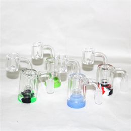 hookahs 14mm Male Glass Ash Catcher with Colours silicone container silicon bong water bong oil rig 4mm quartz banger