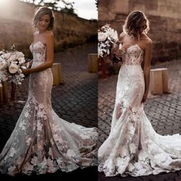 Modern Lace Mermaid Wedding Dresses 2020 Sweetheart Illusion Sleeveless Bridal Gowns vestidos de novia Custom Made