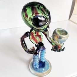 -Acqua di vetro Tubi Alien Forma a mano Bubbler Recely Bong di colore verde Borocilicate Materiale Rigs Bong