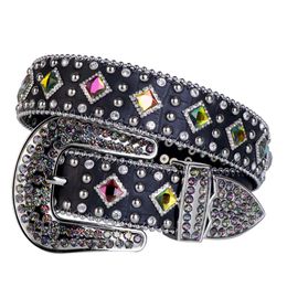 Western Style Bling Crystal Rhinestone Belt with Colorful Glass DiamondStudded Trim Removable Buckle Belts for Women Whole2856535
