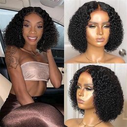 10A Grade Virgin Brazilian 100% Human Hair 4x4 Lace Closure Wigs Natural Color Afro Kinky Curly Short Bob Closure Wigs 180% Density