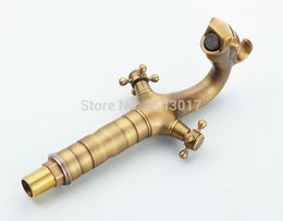 Bathroom Faucets Antique Brass Washbasin Taps Deck Mounted Dual Handle Hot and Cold Water Taps Dragon Style Torneira ZR159