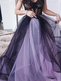 Purple and Black Gothic A Line Wedding Dresses Strapless Appliques Lace Tulle Plus Size Wedding Dress Bridal Gowns Vestidos De Noi277O