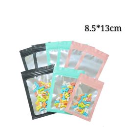 8.5*14cm 3 Colors Geocery Clear on Front Mylar Packaging Bags Craft and Gift Zip Lock Accessories Packing Pouches Gifts Bag