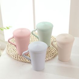 In Stock 12oz BPA Free High Quality Wheat Straw Bamboo Coffee Mug Double Wall Insulated Flasks Plastic Water Tumbler
