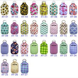 30ML Hand Sanitizer Bottle Holder Neoprene Perfume Bottle Holder Portable Lipstick Case Cover Key Rings 84 Designs BT568